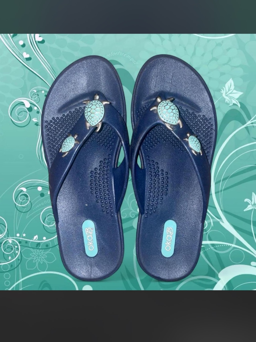early 2000s style Oka B Navy y2k blue turtle flip flops